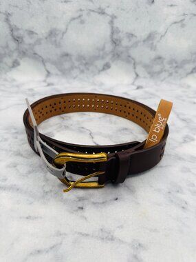 LP Blue Brown Leather Look Perforated Belt Gold Western 1.5in Width,Size XL,NEW